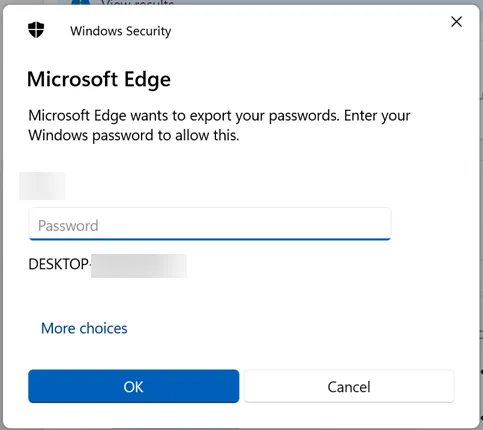 Geben Sie das Admin-Passwort ein, um Passwörter zu exportieren