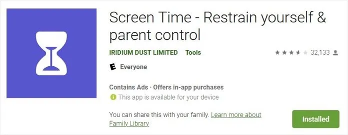 在 Google Play 上安裝屏幕使用時間