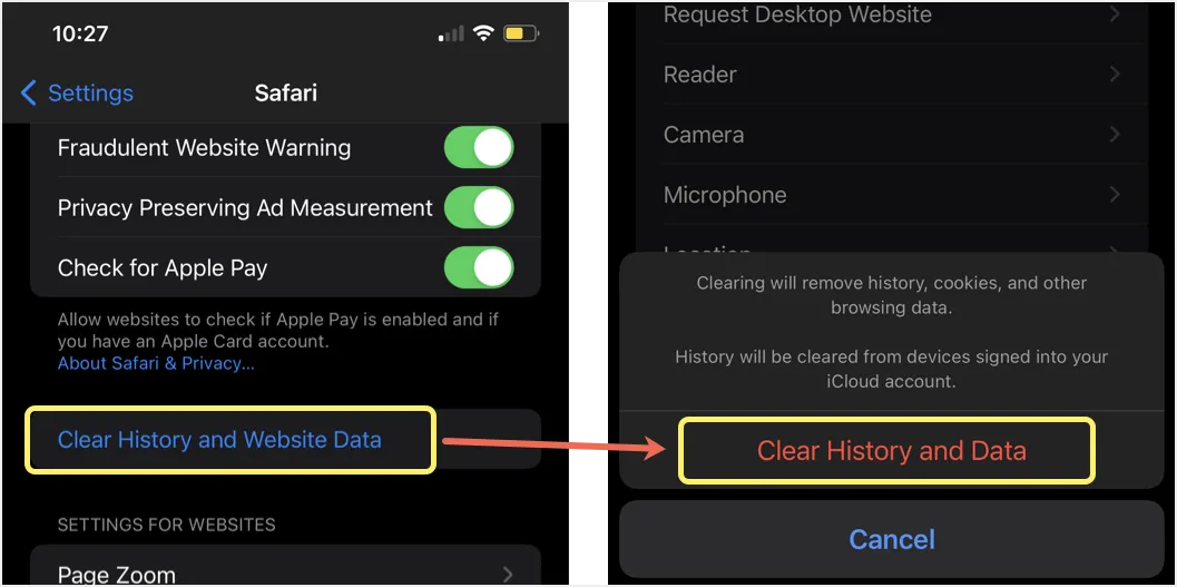 Очистить данные браузера Safari с iPhone