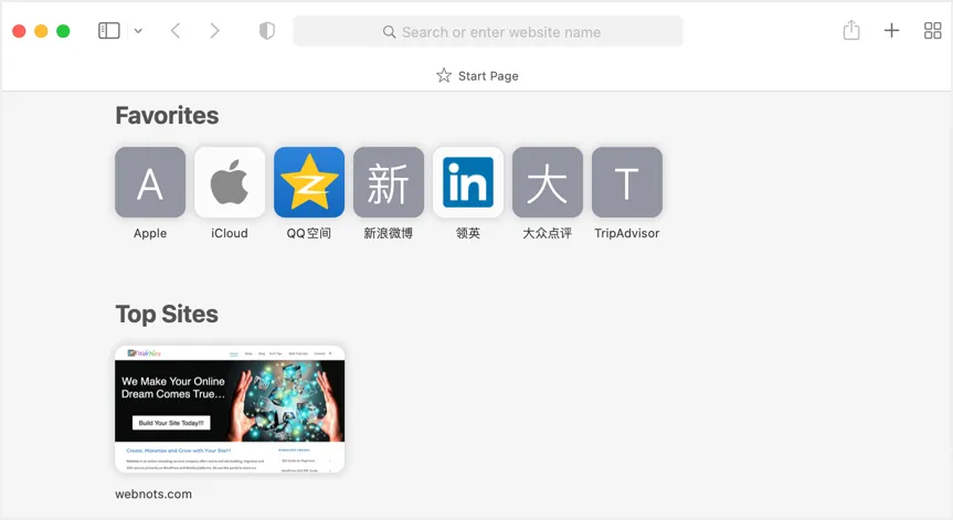 Safari Mac의 즐겨찾기 및 상위 사이트