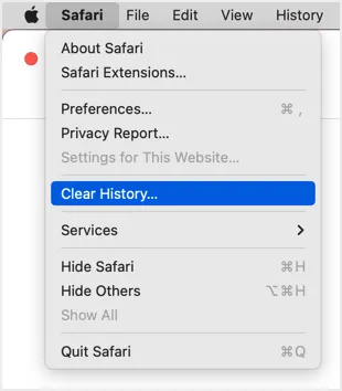 Safari 메뉴에서 기록 지우기