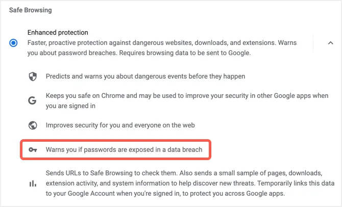 Chromeセーフブラウジングオプション
