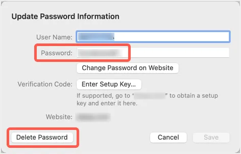 パスワードの変更または削除