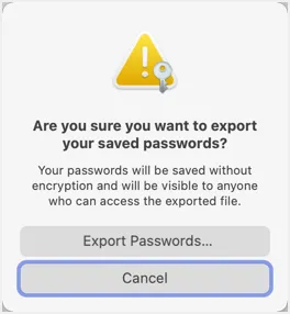 Safariでのエクスポートパスワードの確認