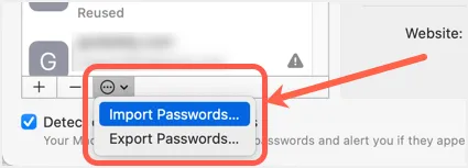 Safariでのパスワードのインポートとエクスポート