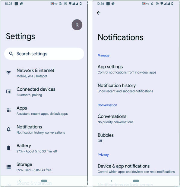 Androidの通知メニュー