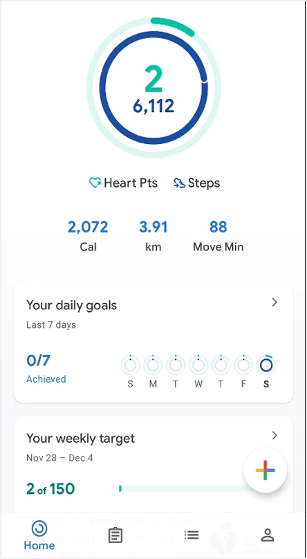 GoogleFitホーム画面
