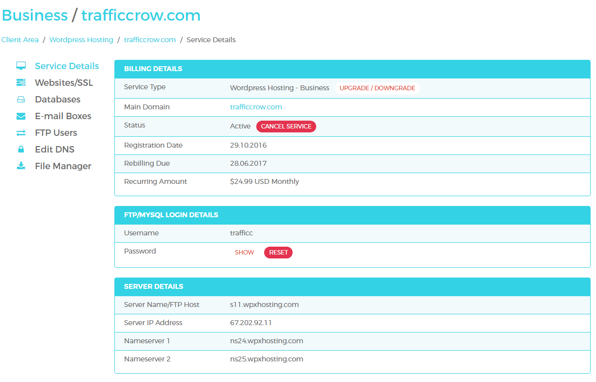WPX- 호스팅-검토 -WPX- 계정-대시 보드 WPX-Hosting-Review-WPX-Account-Dashboard