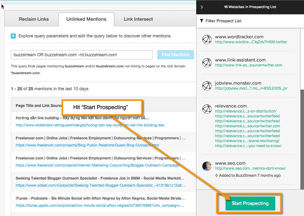 Buzz Stream for Prospection