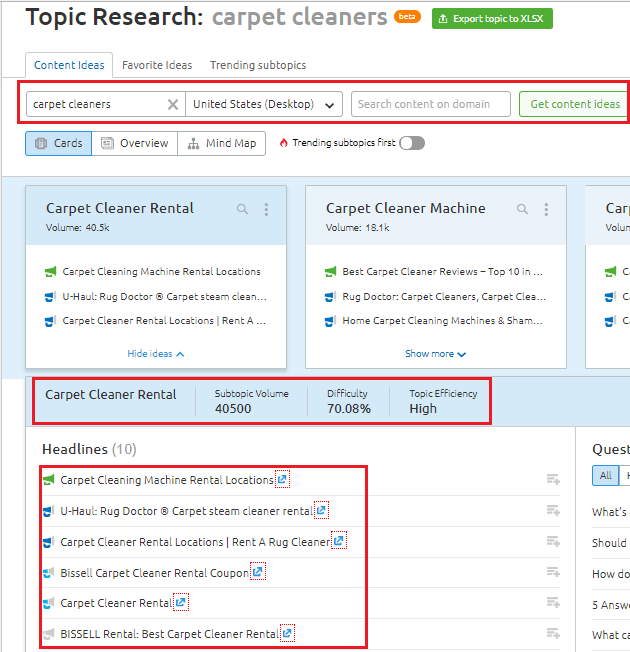 أداة بحث-موضوع SEMRush