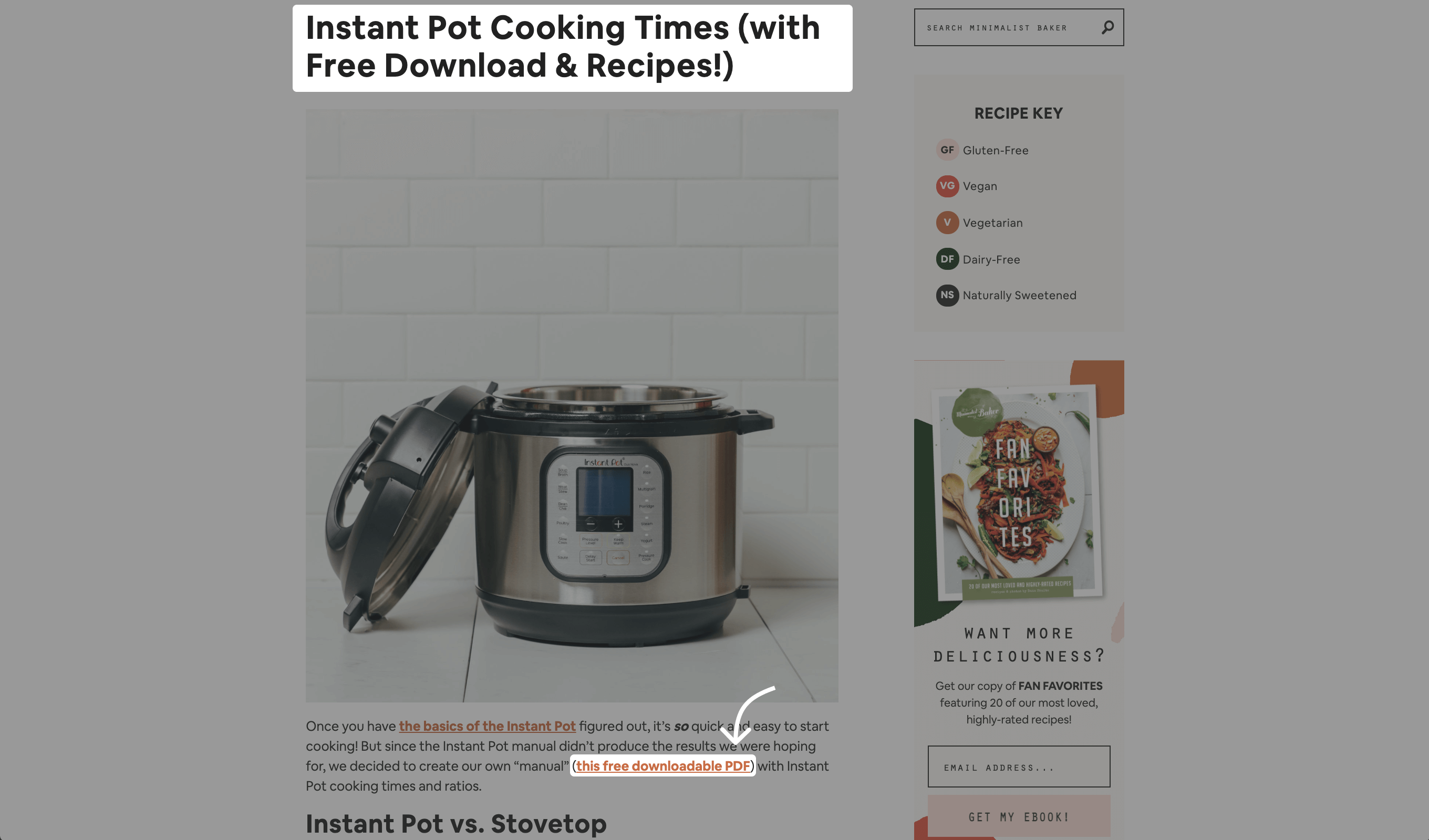 Ejemplo de embudo con una olla instantánea