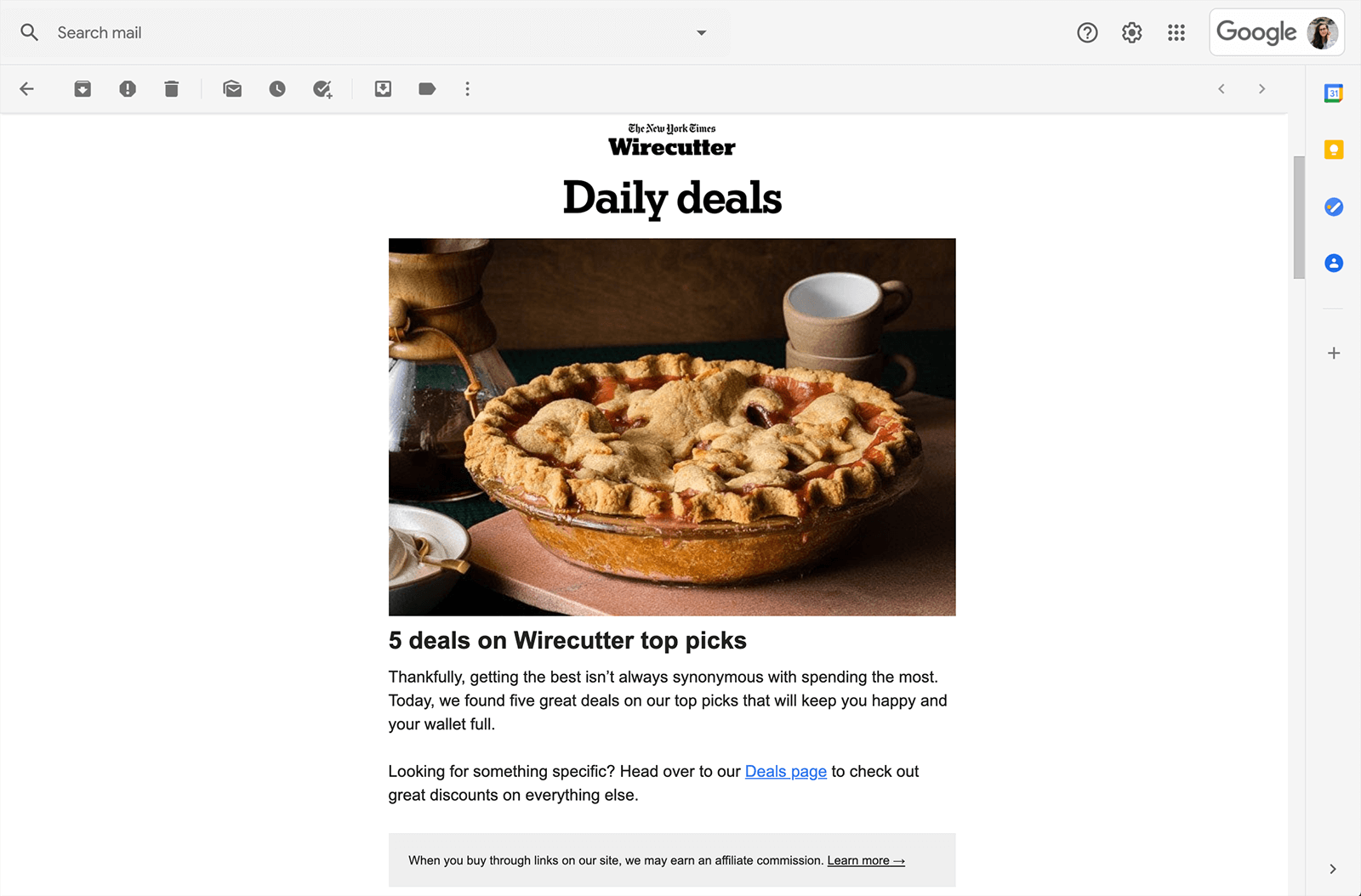 Ejemplo de correo electrónico de afiliado de Wirecutter