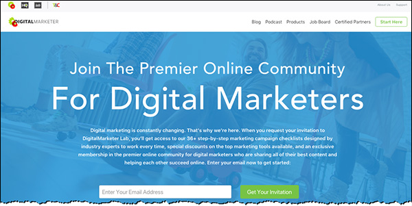 الصفحة الرئيسية لـ DigitalMarketer