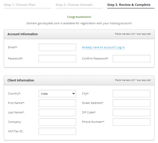 SiteGround帐户信息