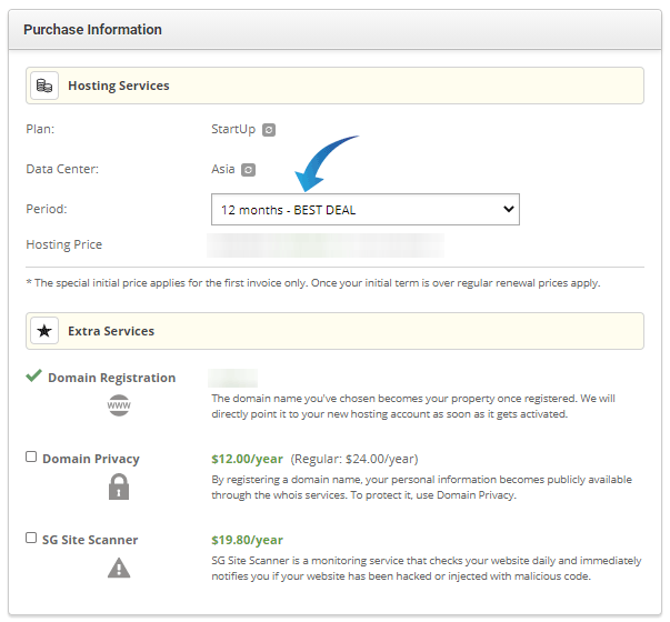 SiteGround Hosting Checkout