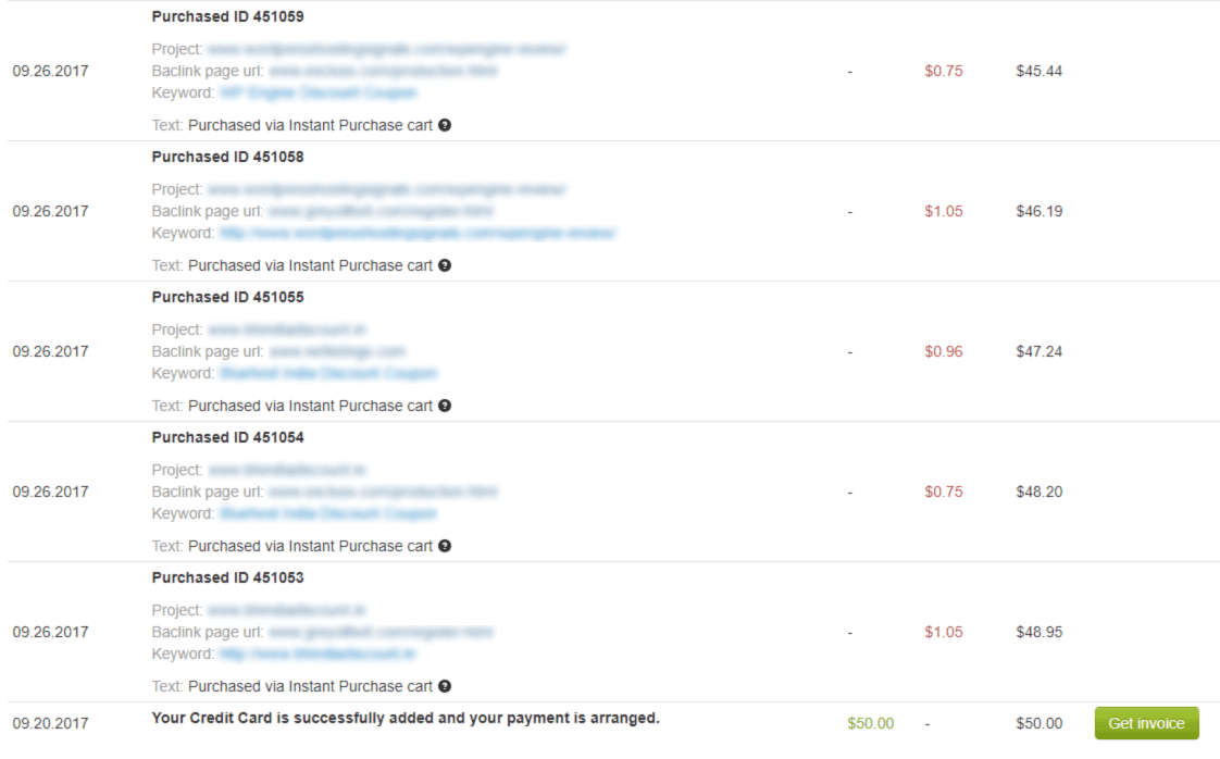 Pagina degli ordini di gestione dei collegamenti