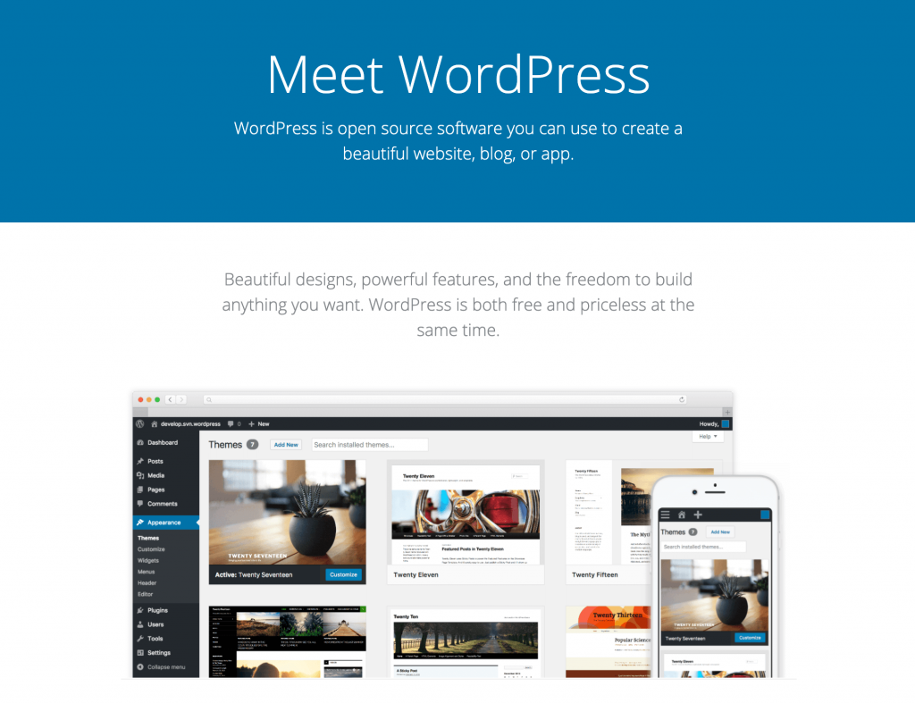 WordPressのホームページ。