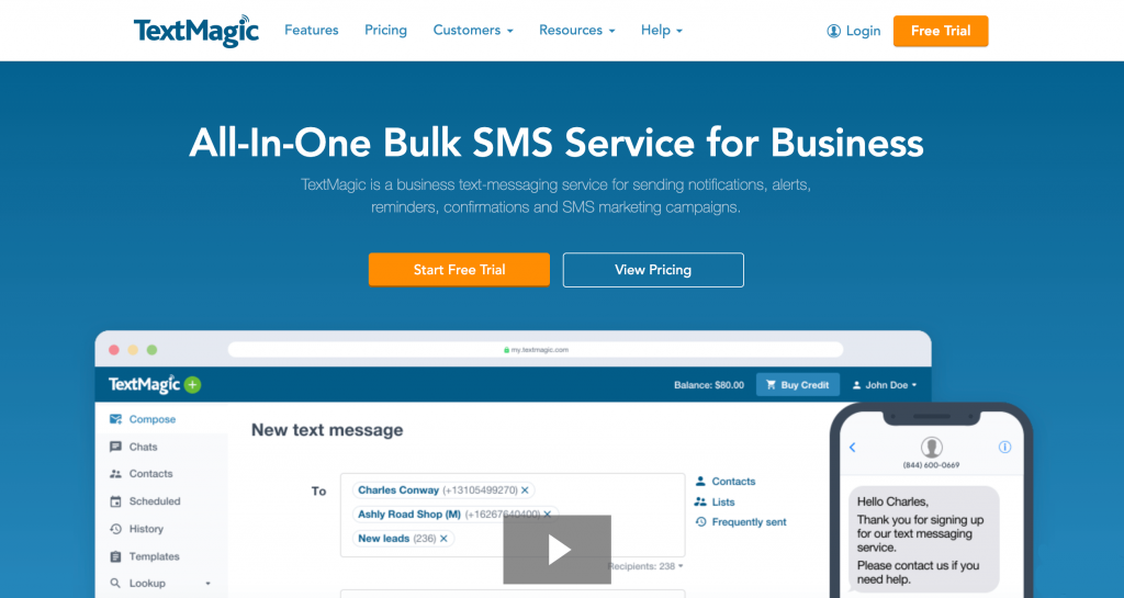 Die TextMagic SMS-Marketing-App.
