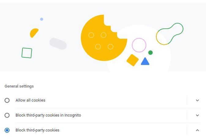 ChromeブラウザでのサードパーティのCookie設定。