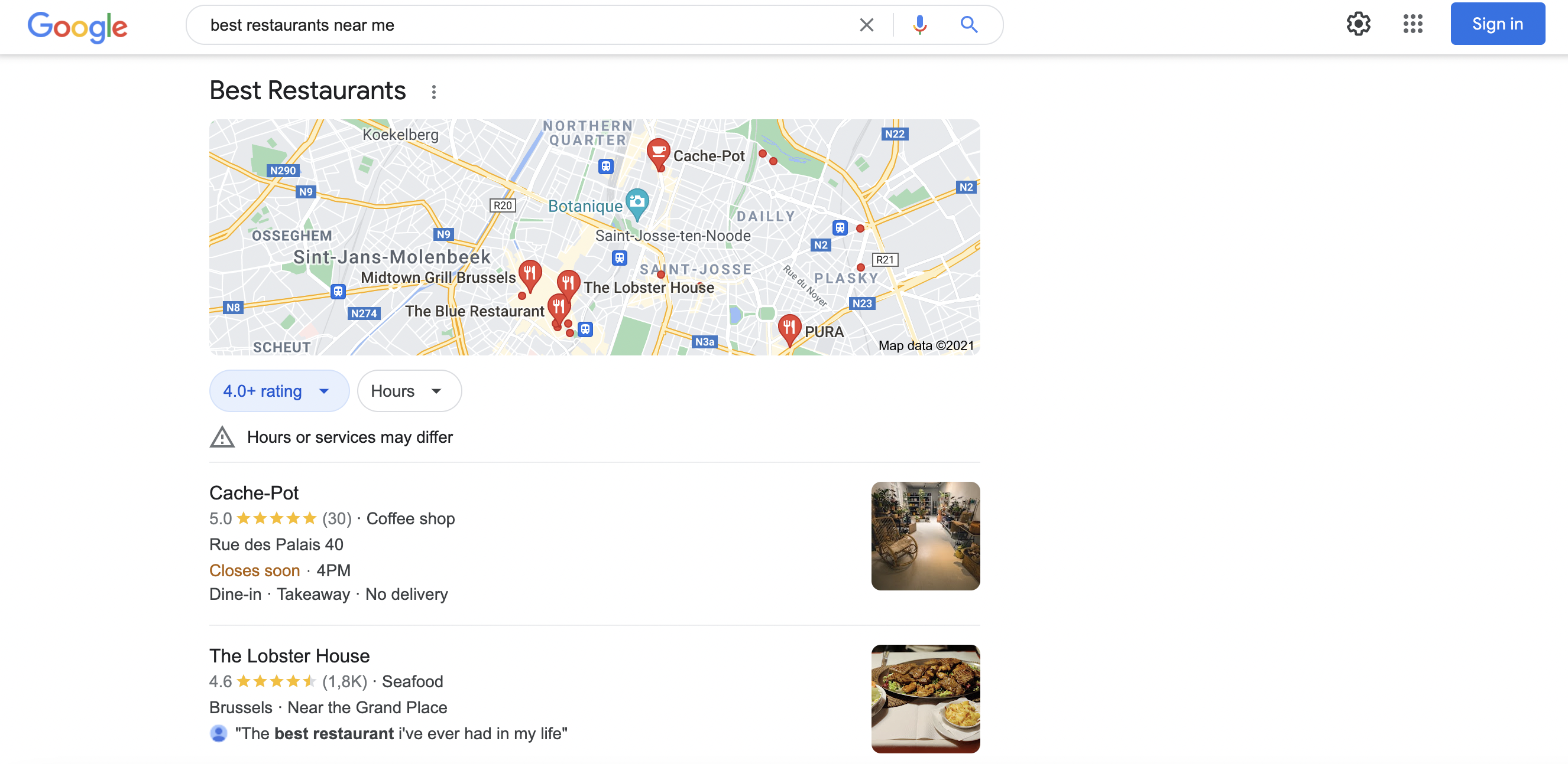 restaurants google