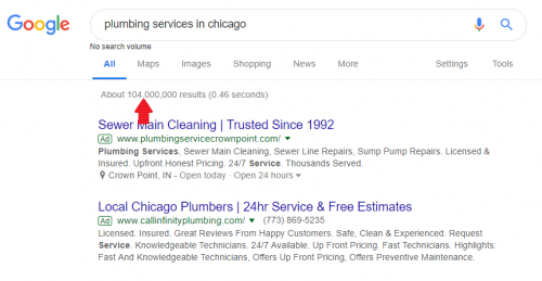 芝加哥的水暖服务在Google上的搜索查询