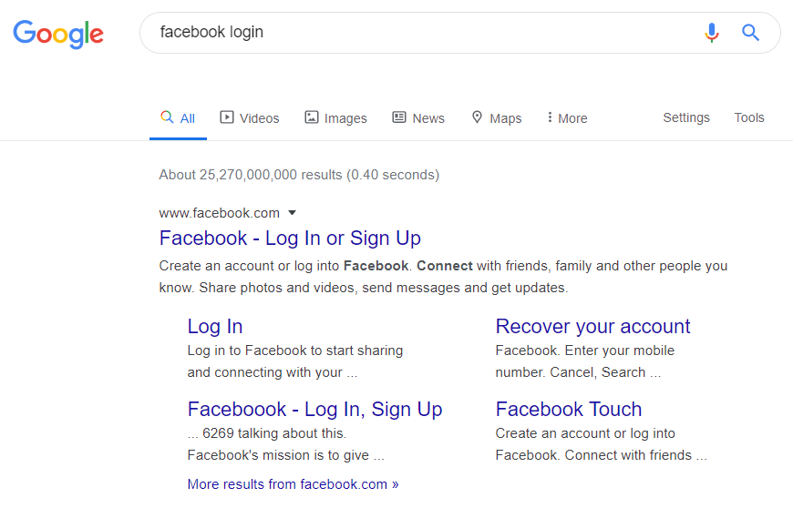 Google搜索-导航搜索：“ Facebook登录”