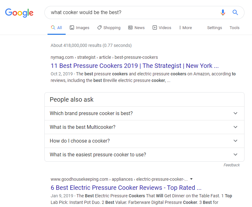 Google搜索-商业搜索：“哪种炊具最好？”