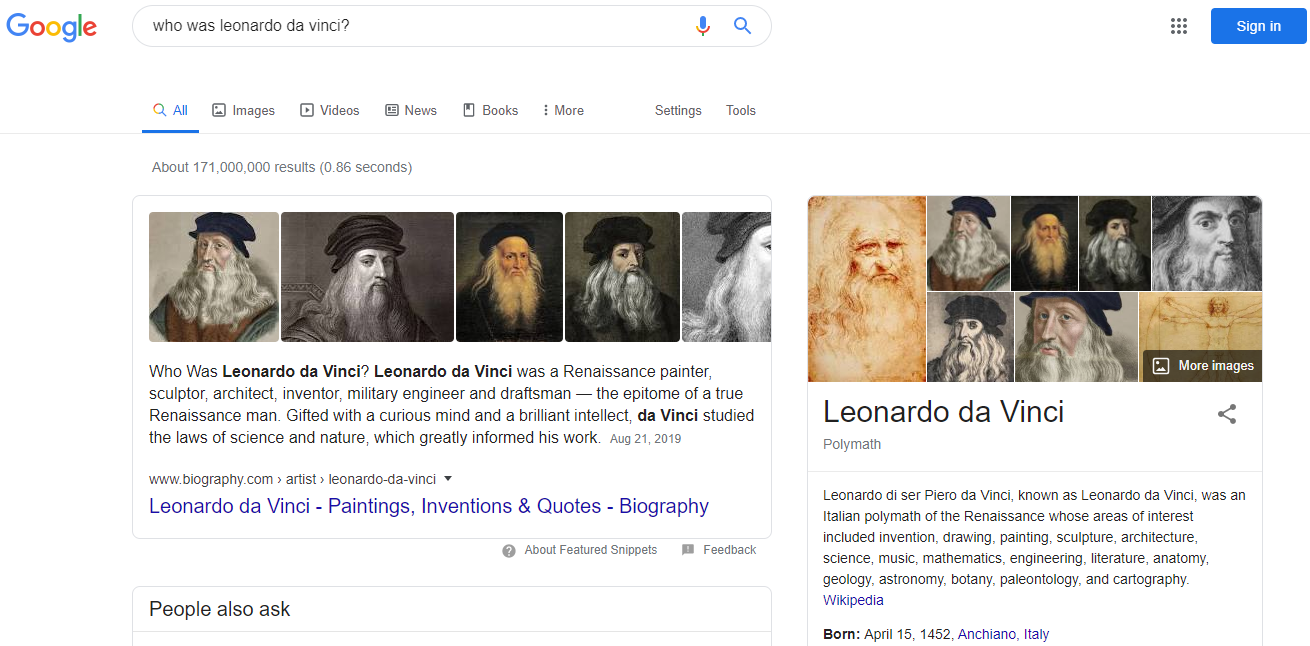 Google搜索-信息搜索：“达芬奇是谁？”