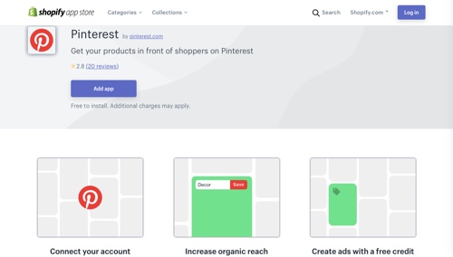 Приложение Pinterest в магазине приложений Shopify.