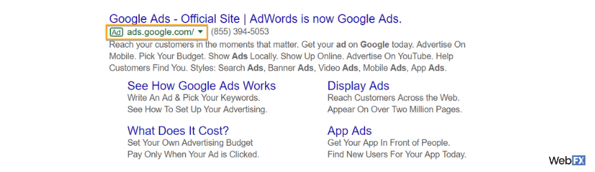 Ein Beispiel für eine Google PPC-Anzeige