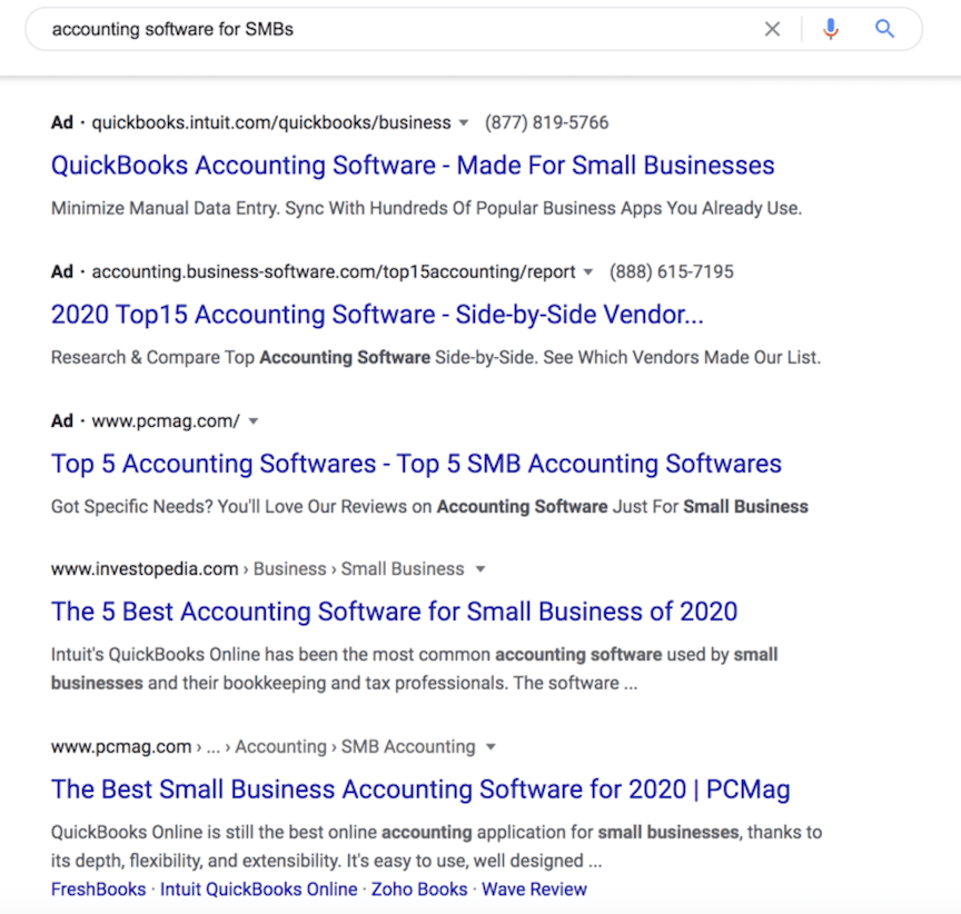 SERP für Suchabfrage nach Buchhaltungssoftware