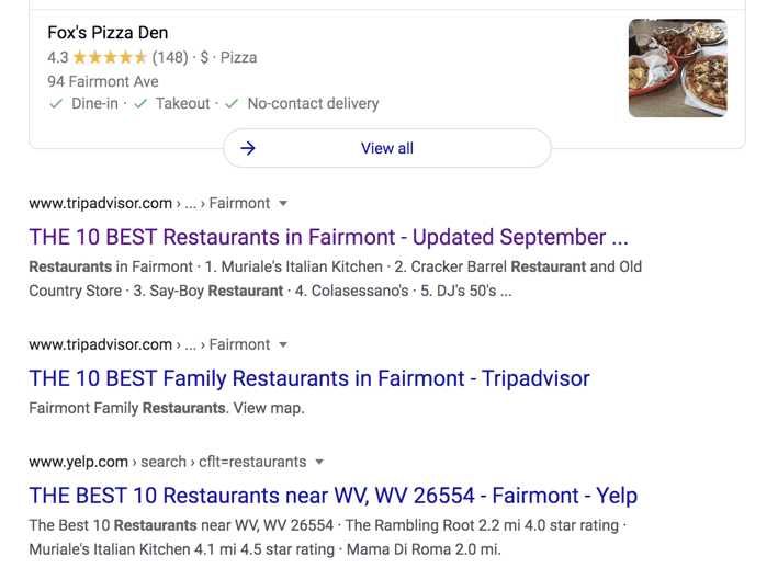 Daftar restoran di SERP