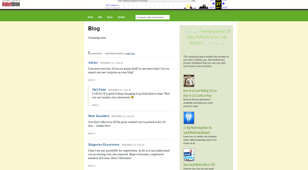 Anúncio da página do blog QuickSprout