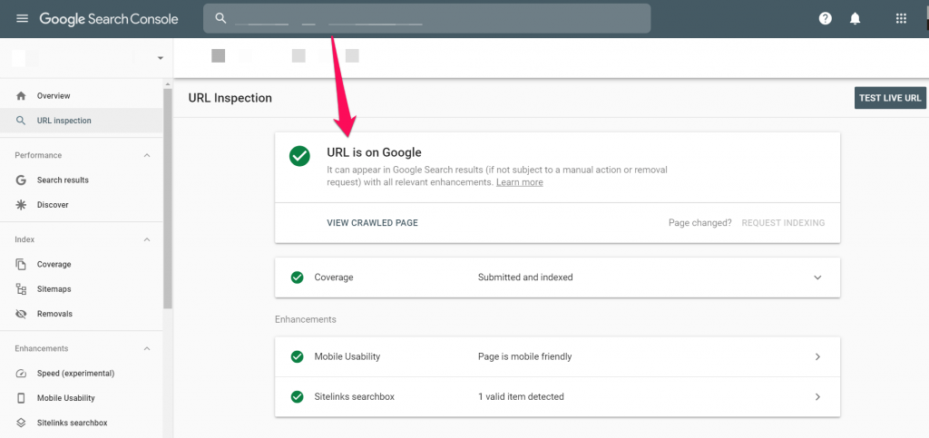 Ссылка на поиск в Google Search Console