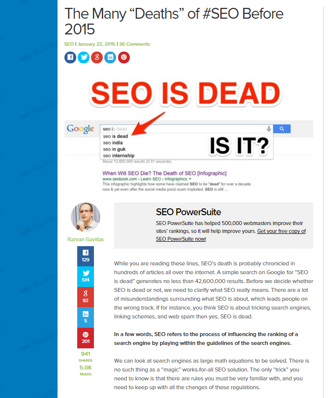 Rethink a Common Viewpoint - Many Deaths of SEO Before 2015