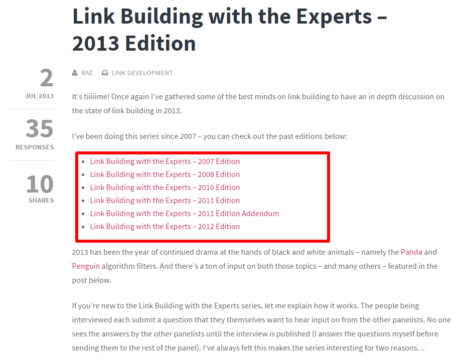 Refresh and Update Old Content - Link Building With the Experts