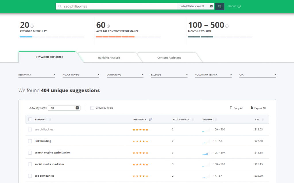 SEO الفلبين أداة الكلمات الرئيسية