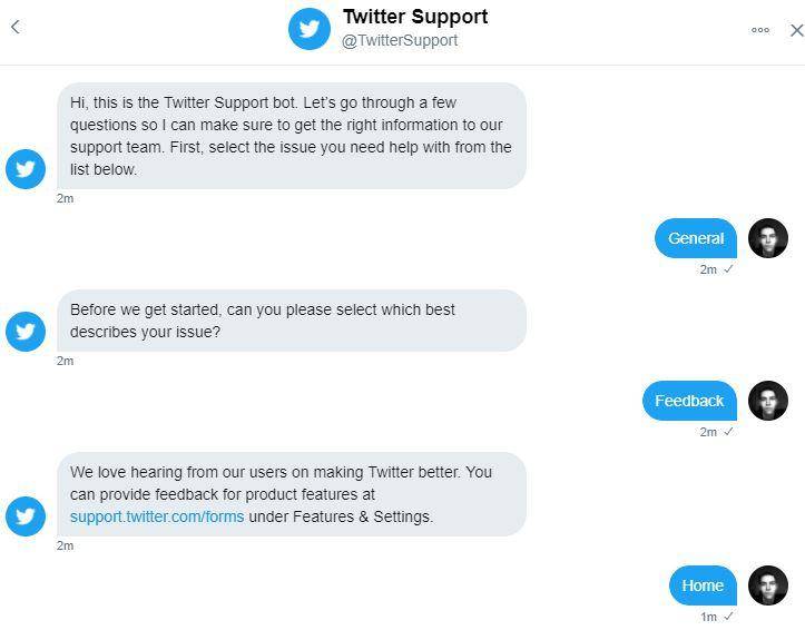 support de chatbot Twitter