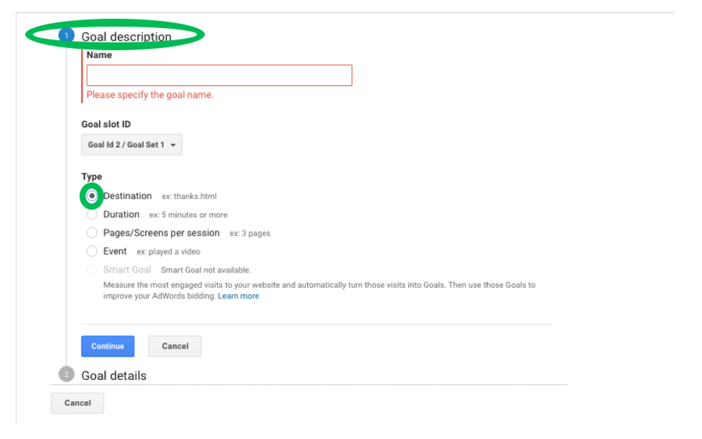 description de l'objectif google analytics