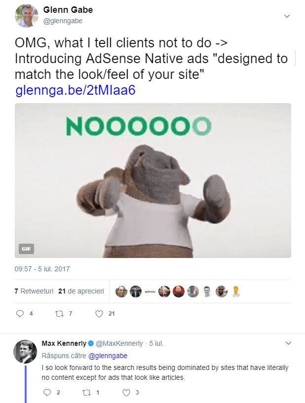 Tuit de Glenn Gabe sobre anuncios nativos