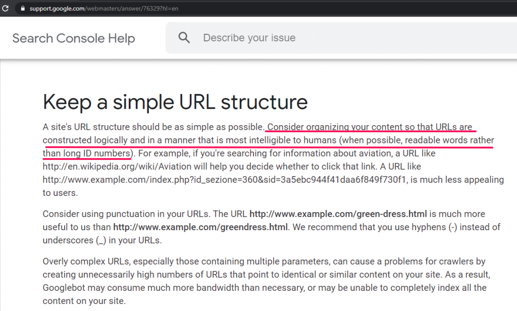 Google Webmaster URL-Struktur