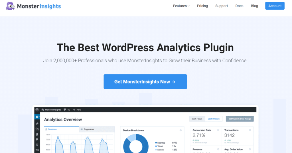 monsterinsights лучший плагин Google Analytics для wordpress