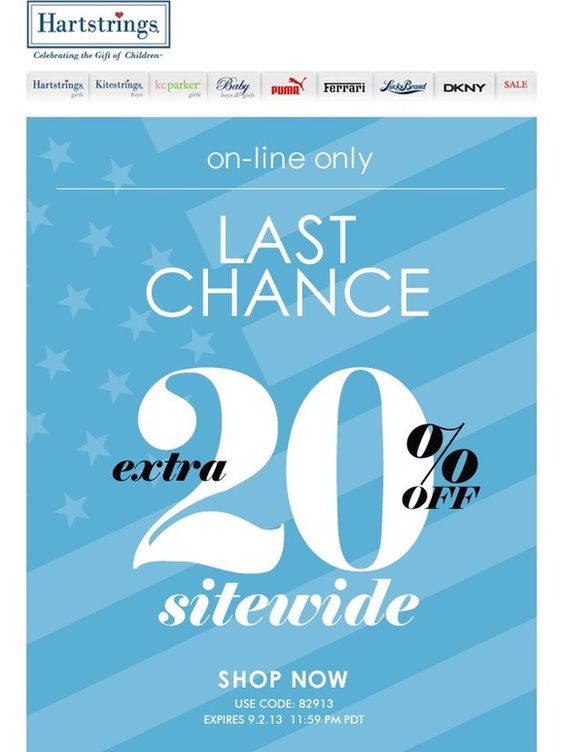 hartstrings 20% de descuento en correo electrónico