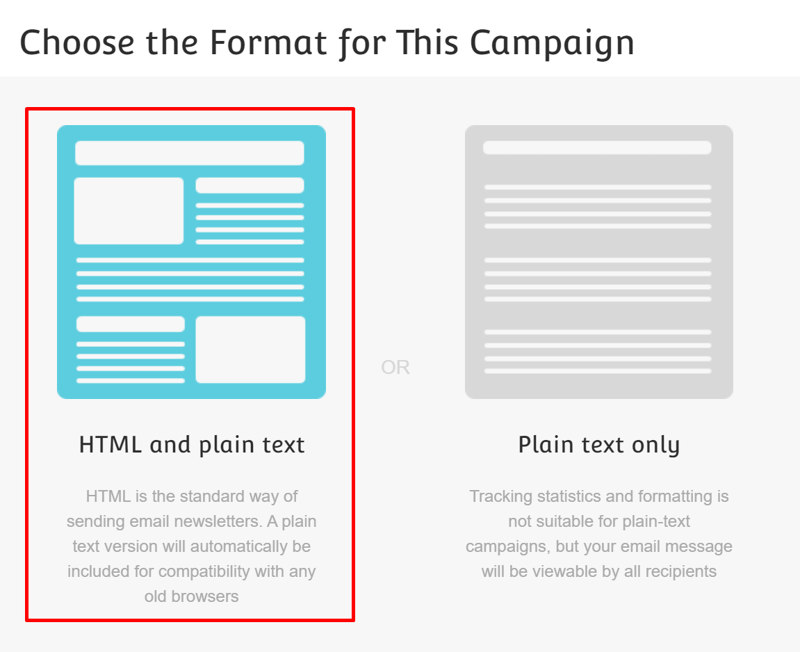 Campaign format selection in Moosend platform