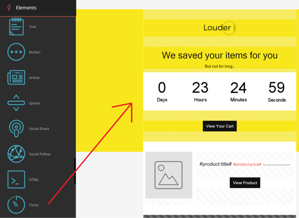 Moosend editor countdown timer in email insertion 