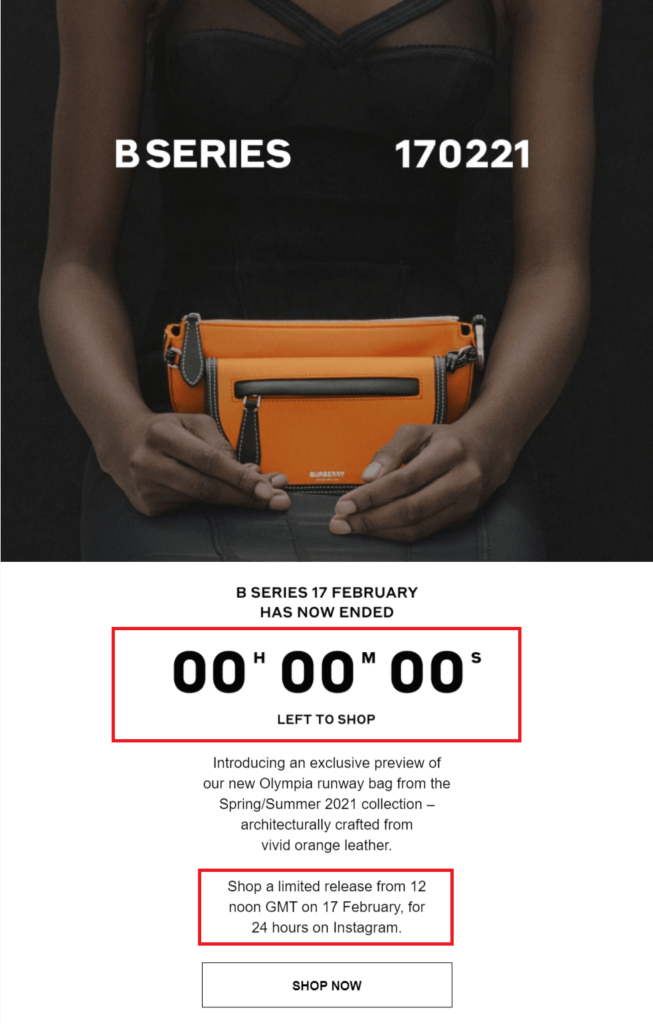 Burberry countdown timer for limited release