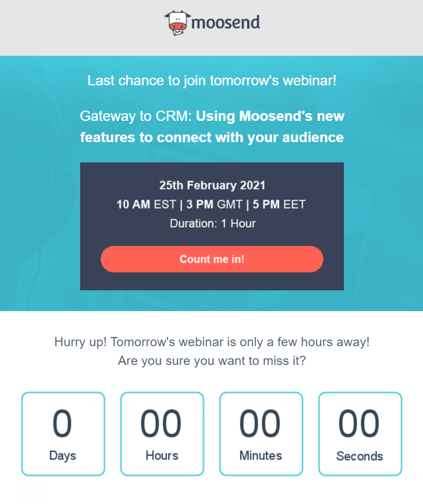 Moosend countdown timer in email