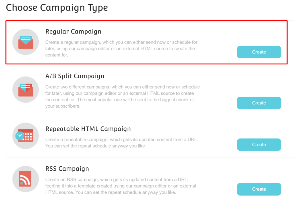 Moosend platform campaign type selection