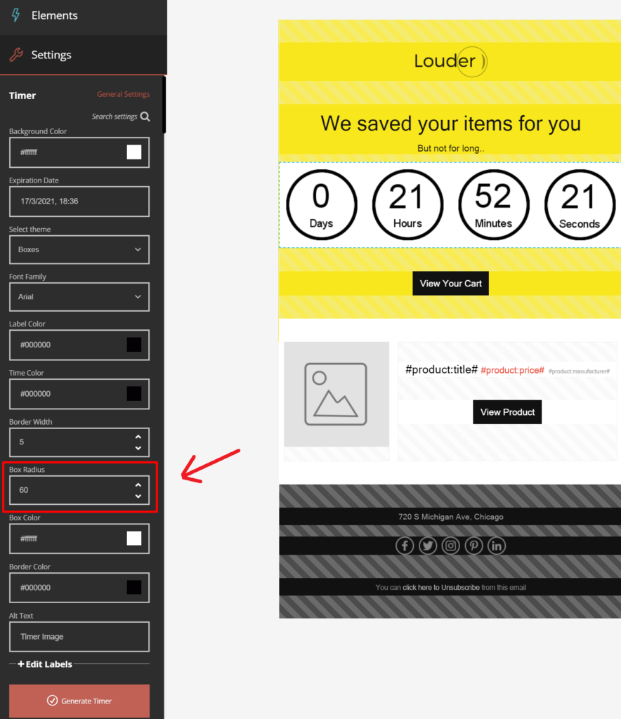 Moosend timer boxes theme customization
