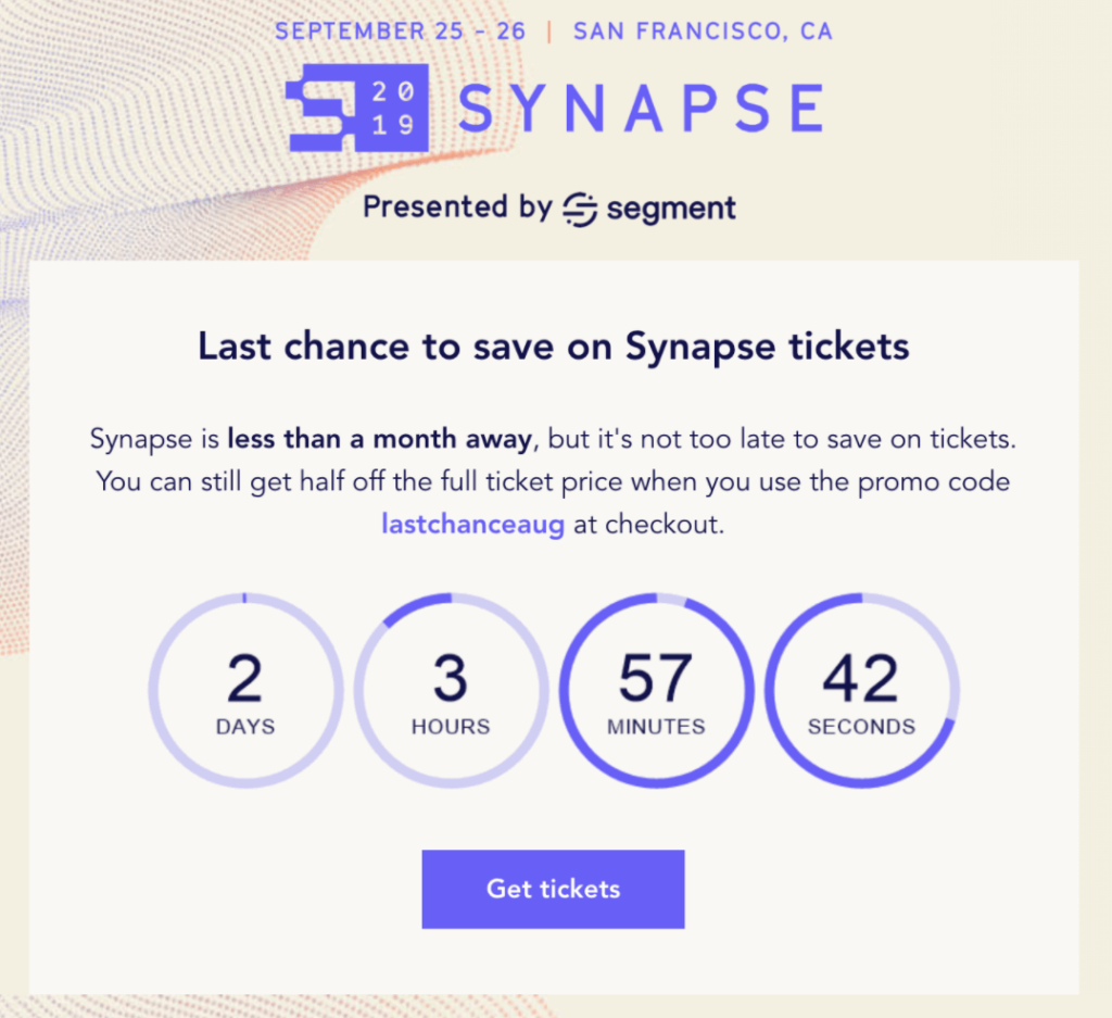 Synapse countdown timer in email